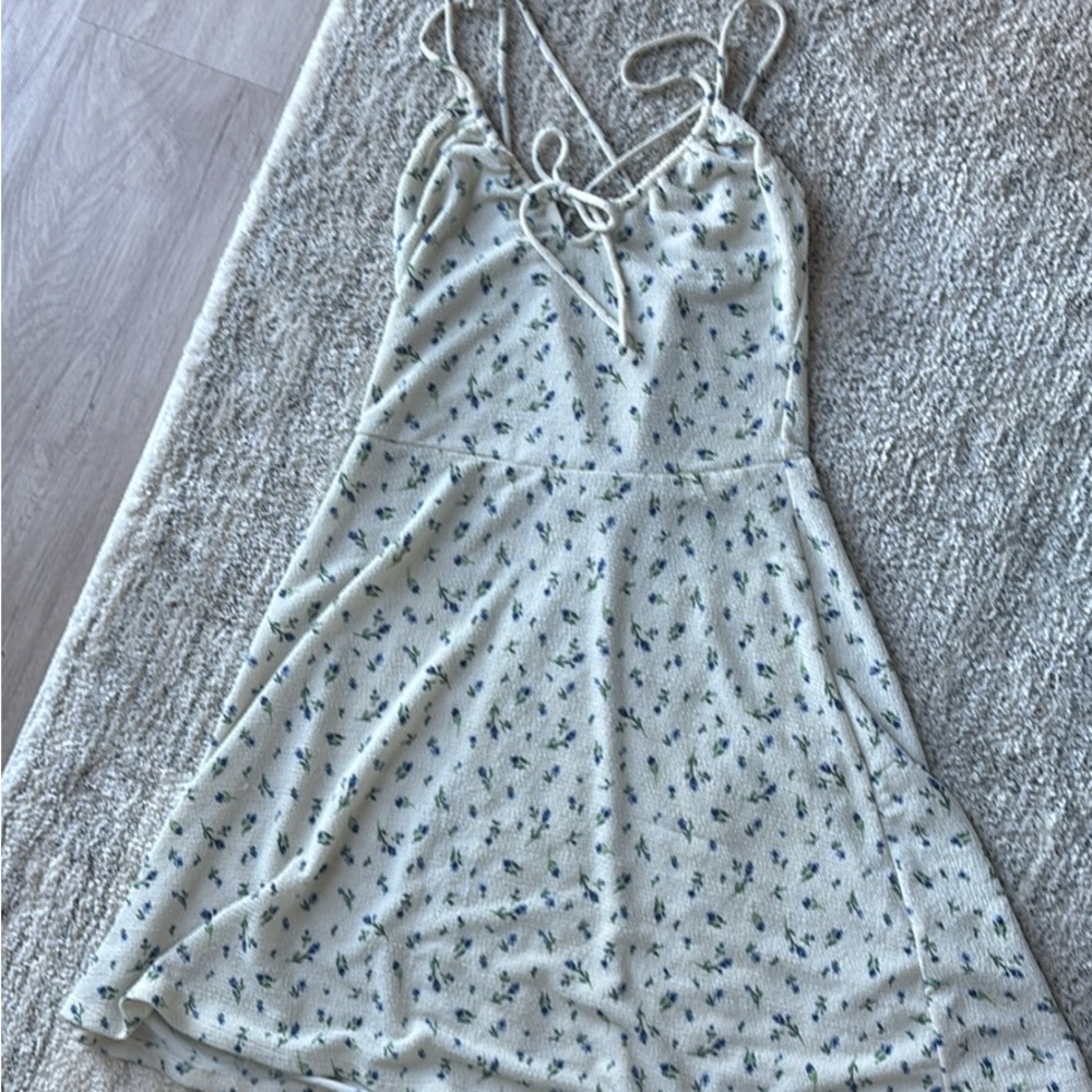 Divided Cream and Blue Floral Skater Dress